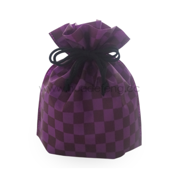 Purple Checkered Japan Style Drawstring Bag