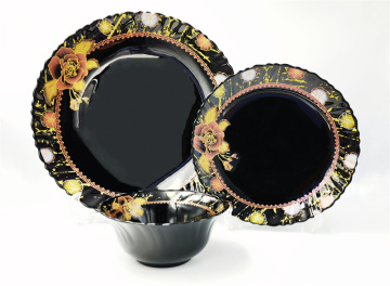 Irregular Edge Floral Patterned Black Opal Glass Plate