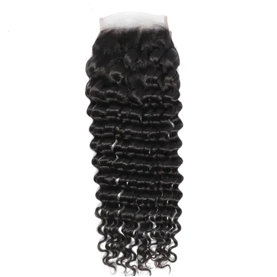 Wholesale Virgin remy Human Hair 10-24 Inch 4x4 Transparent Lace Closure Natural Color Deep Wave Brazilian Hair