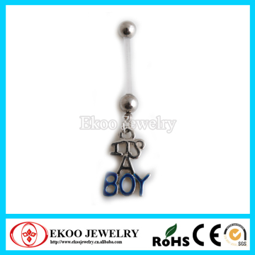 Its A Boy and Girl Dangling Flexible Pregnancy Belly Navel Ring