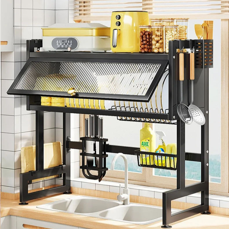 Two-Tier Dish Drying Rack with Cover