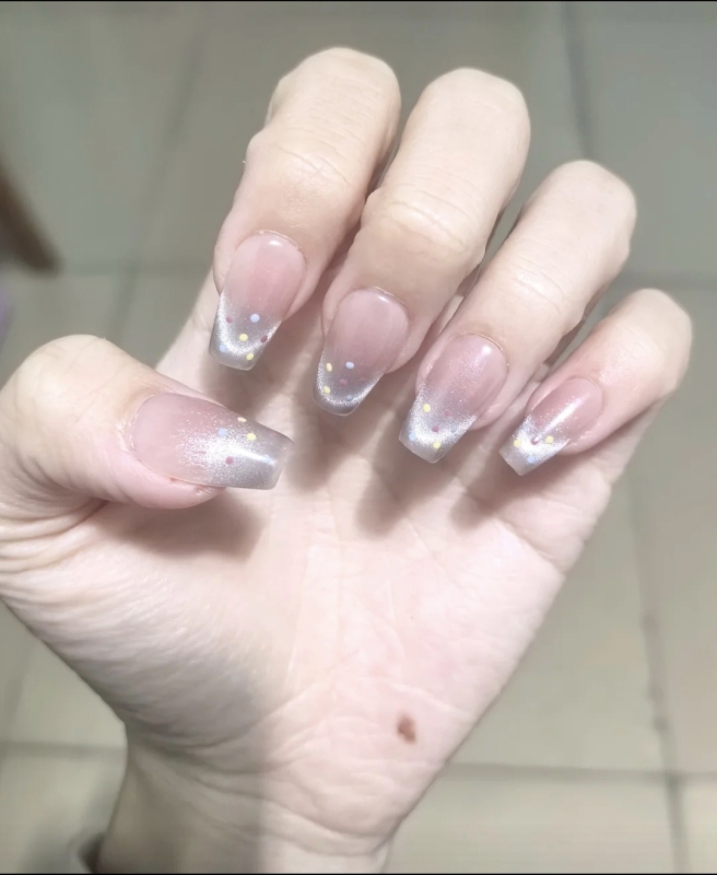 Summer French Dopamine Polka Dot Handcrafted Wearable Nails