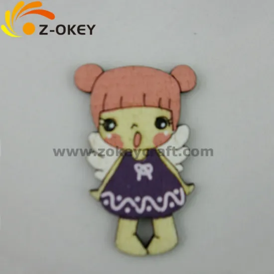 Creatived Mini Lovely Cartoon Wooden silk screen printing key chain with cute girl shape