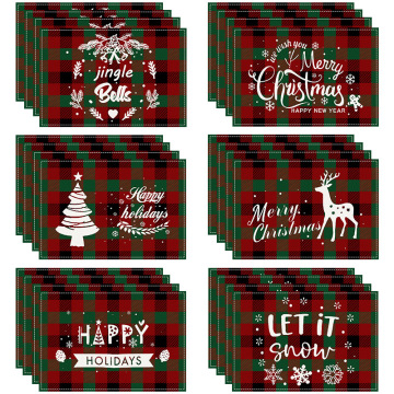 Classic White Linen Printed Placemats for Christmas Party Décor - Heat Proof Mats