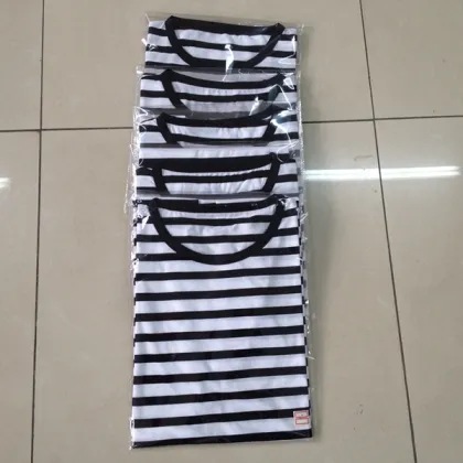 black and stripes yarndyed round neck women t shirts Printing tshirt T-Shirts OEM Service