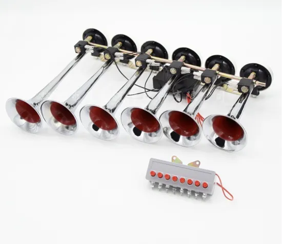 12V Six Trumpet Electric Musical Car Air Horn with 8 Button Switch for Lorries, Trucks, and Boats