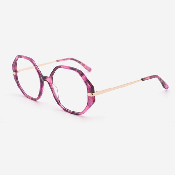 Hexagon Acetate And Metal Combined Women's Optical Frames 23A3168