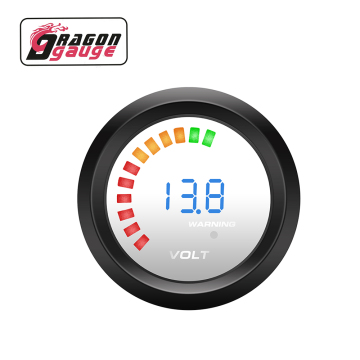 DRAGON GAUGE Mercury Mirror 2" 52mm Blue 20 LED Digital Voltmeter 18V 12V Voltage Gauge