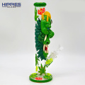 Glass Straight Bong with 420 Green dragon