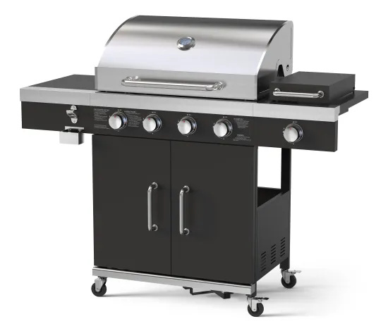 4 Burner Freestanding Gas Grill Stainless Steel Barbecue Grill with Side Burner