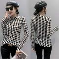 Chiffon check vintage long-sleeved top for women