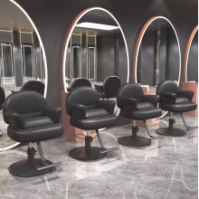 Cadeira de barbeiro cinza multi -função móveis de salão reclinável cadeira de barbeiro ajustável cadeira de salão de beleza de ouro ajustável