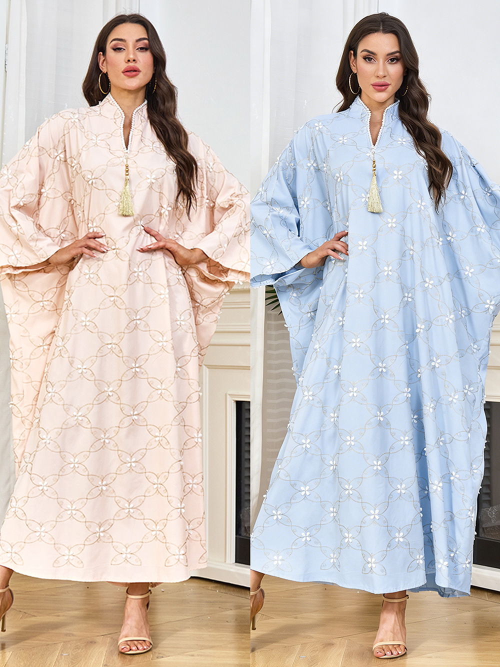 Embroidered Batwing Sleeve Abaya Dress