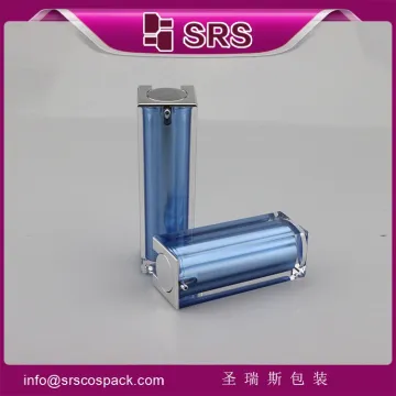 Airless cosmetic acrylic square blue bottle skin care bottle pump