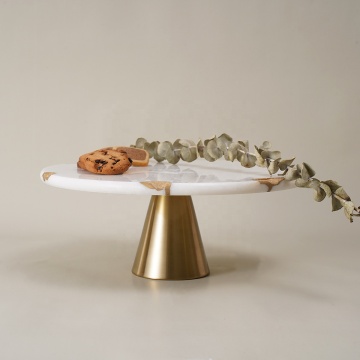 Wholesale Black and White Natural Stone Round Cake Stand for Wedding and Party Dessert Display