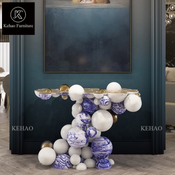 Unique Stainless Steel Console Table with Hand Painting and Gold Color for Luxury Living Room Entry Hall