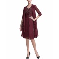 Knee Length Chiffon Beaded Bodice Mother of the Bride Dress with Jacket V Neck Lace Appliques Dinner Dresses for Women