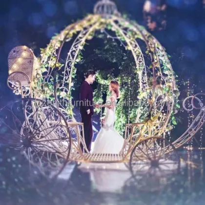 Royal Princess Wedding Backdrop: Large Pumpkin Horse Cart & Cinderella Carriage