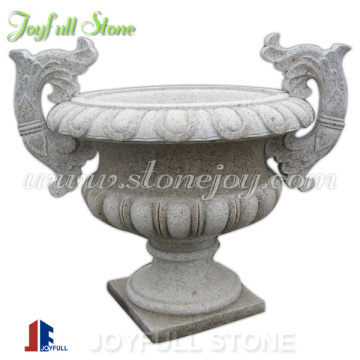 Hand-Carved Granite Flowerpot With Dragon