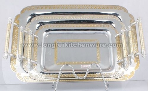 3PCS magnetic stainless steel tray with palstic handle