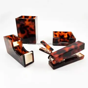 Acrylic Tortoiseshell Office Stationery Set: Book Binding, Stapler, Pencil Holder, Tape Dispenser, Staple Remover, Memo Holder