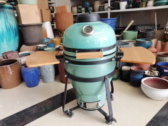 New Design 18inch Egg Shape Ceramic Charcoal BBQ Grill Smoker with Bamboo Side Shelevs