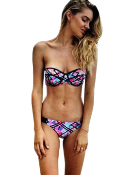 Fashion Women Printed Strapless Bikini Sets Female Sexy Two Pieces Swimwear