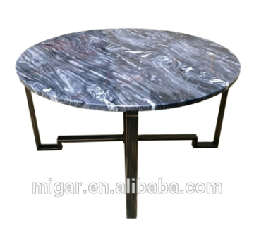 Round coffee table with real marble top and metal frame