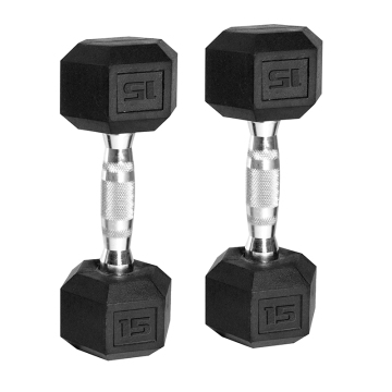 15LB Black Rubber Hex Dumbbell