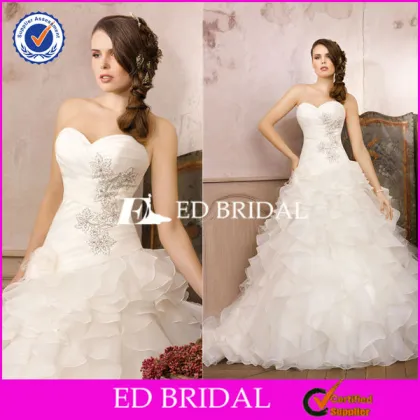XL870 popular sweetheart neckline organza ruffled skirt puffy skirt 2014 latest bridal wedding gowns pictures