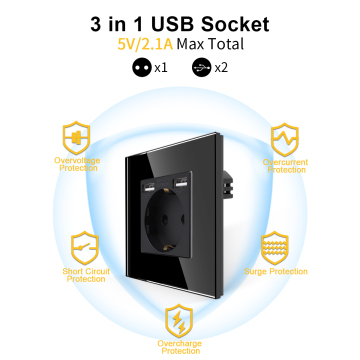 EU 2.1A USB Panel Mount Power Socket - French Standard Wall Socket with Dual USB Type A Ports