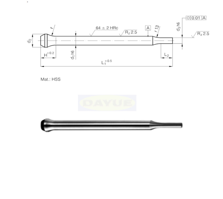 Precision punch with trombone neck format D machining