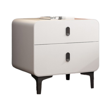 Modern Solid Wood Cream Round Storage Bedside Table
