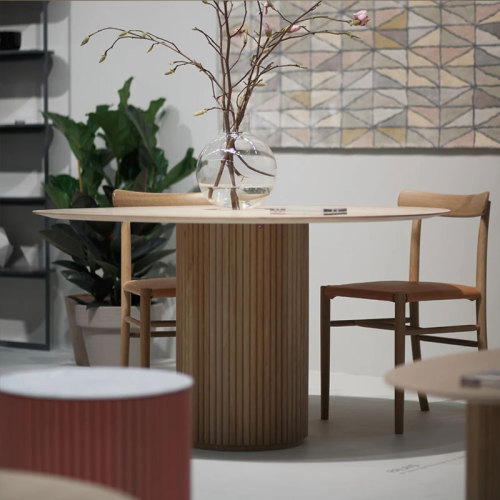 Midcentury Solid Wood Round Dining Table for 2