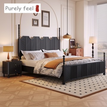PurelyFeel French Retro Solid Wood High Back Bed