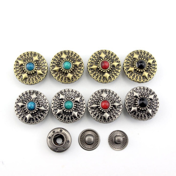 High Quality Metal Buttons with Rhinestones, Round Turquoise Conchos for Leather Accessories