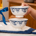 Blue Rose Porcelain Bowl 2023 Cereal Ceramic Bowls 3 Set 500 cc 4.7 inch and 7 inch