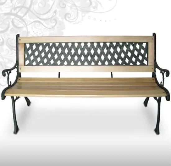 Contemporary Wood Park Bench with Cast Iron Legs