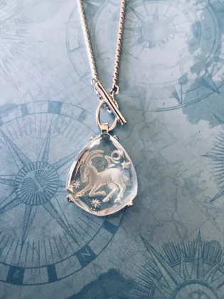 Capricorn Vintage Rare German Intaglio Glass Zodiac Pendant