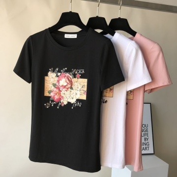 Camiseta de flores bordadas de moda 4 en 1