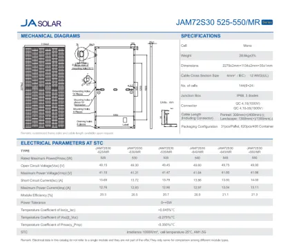 JA Solar Panels - Tier 1 High Efficiency 540W-555W Mono Perc Photovoltaic Solar Panels