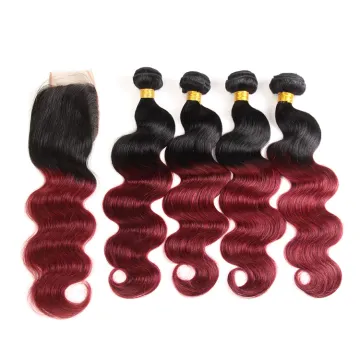 Ombre Brazilian Hair Body Wave Bundles 3pcs,Ombre Brazilian Virgin Hair Human Hair Weave Two Tone Black to Burgundy