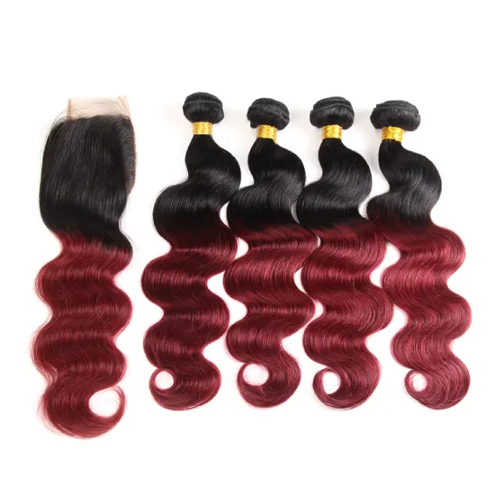 Ombre Brazilian Hair Body Wave Bundles 3pcs,Ombre Brazilian Virgin Hair Human Hair Weave Two Tone Black to Burgundy