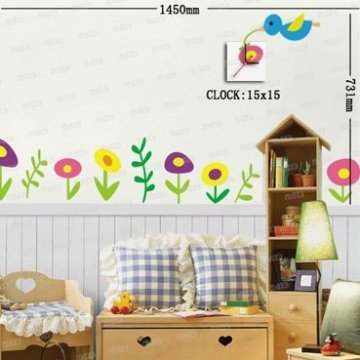 Flower and birds wall art clock home decorations wall sticker