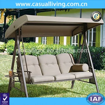 3 Seats Patio Metal Brown Garden Swing with Steel Frame