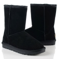 Black Classic Cowhide Wool Medium Flat Snow Boots