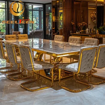 High-End Luxury Modern Marble Top Stainless Steel Frame Dining Table Set