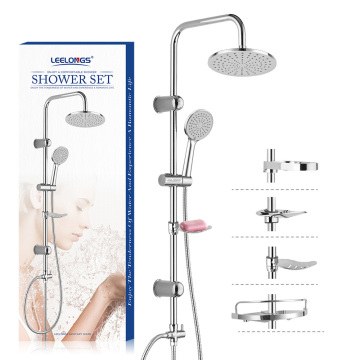 Full Chrome Bath Shower Column Set with 3 Function Shower Head for Bathroom