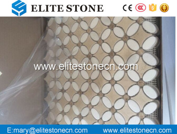crema marfil flower pattern mosaic tile with thassos white dots