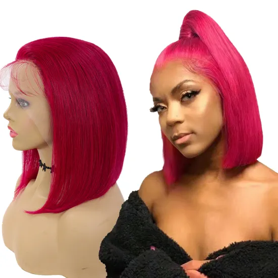 Pitaya Red Brazilian Human Hair 13x4 Lace Front colored bob Wig,Pre Pluck colorful Virgin Hair Lace BOB Wig For Black Women